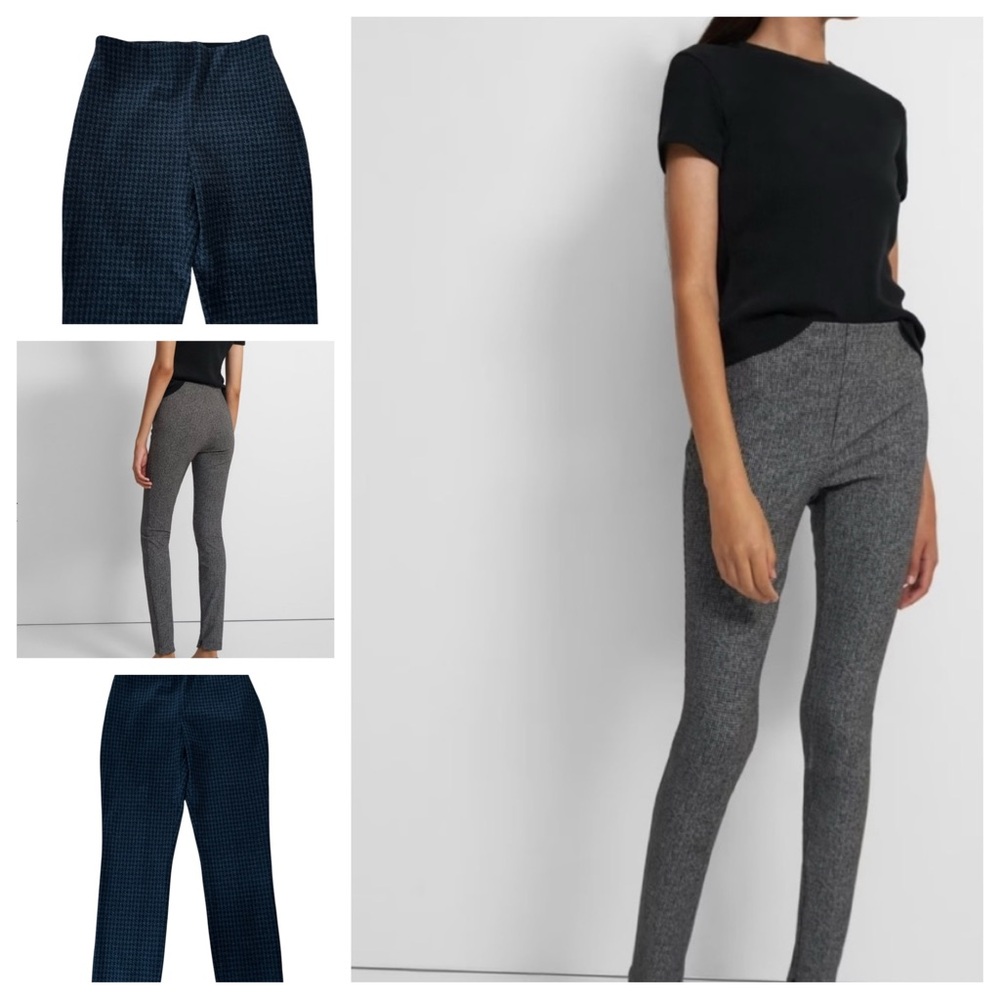 Theory Pull-On Knit Pants M I Black Houndstooth Skinny Leg